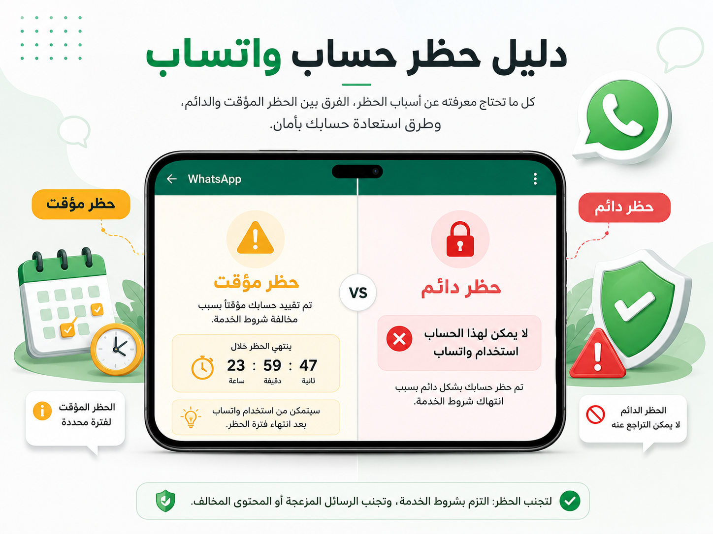 الحظر المؤقت والدائم في واتساب الحظر المؤقت والدائم في واتساب